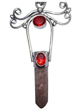 Silver  Red Crystal & Rose Quartz Point Pendant Necklace